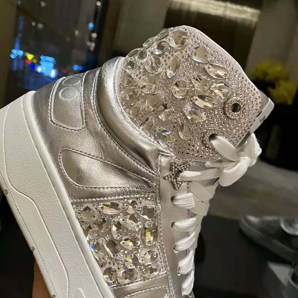 Jimmy Choo Hawaii Hi Top/F Silver Metallic Nappa High for Women in Top Trainers