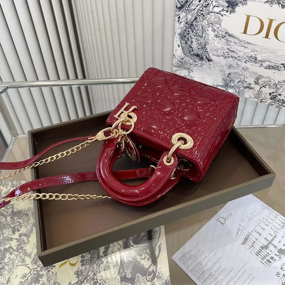 Dior Mini Lady Dior Bag Cherry Red Patent Cannage Calfskin for Women