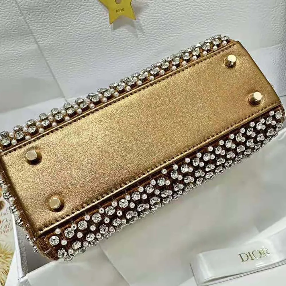 Dior Mini Lady Dior Bag Square-Pattern Embroidery Set with Strass and White Round Beads for Women Dior Mini Lady Dior Bag Square-Pattern Embroidery Set with Strass and White Round Beads for Women