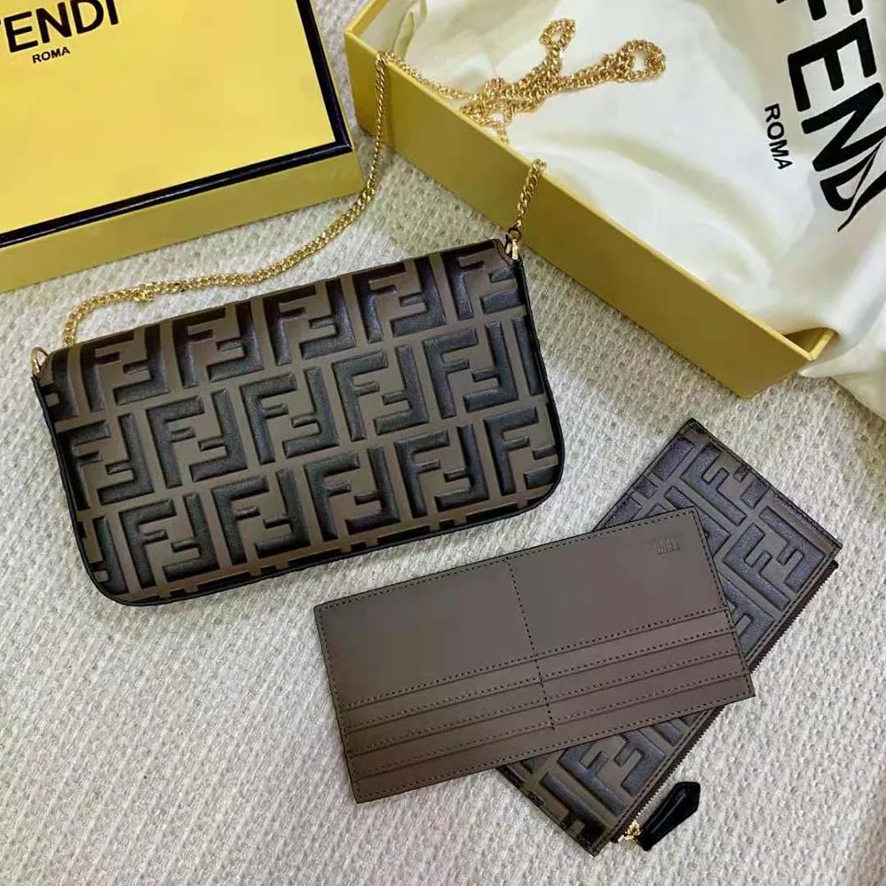Fendi Wallet on Chain with Pouches Brown Leather Mini for Women in Bag Fendi Wallet on Chain with Pouches Brown Leather Mini for Women in Bag