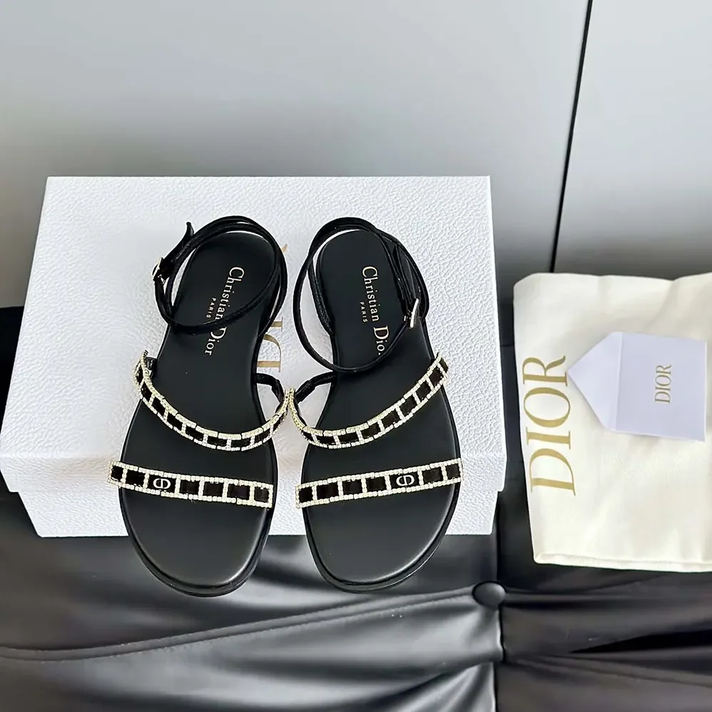 Dior Diorissime Sandal Black Suede Goatskin and Silver for Women in Tone Strass