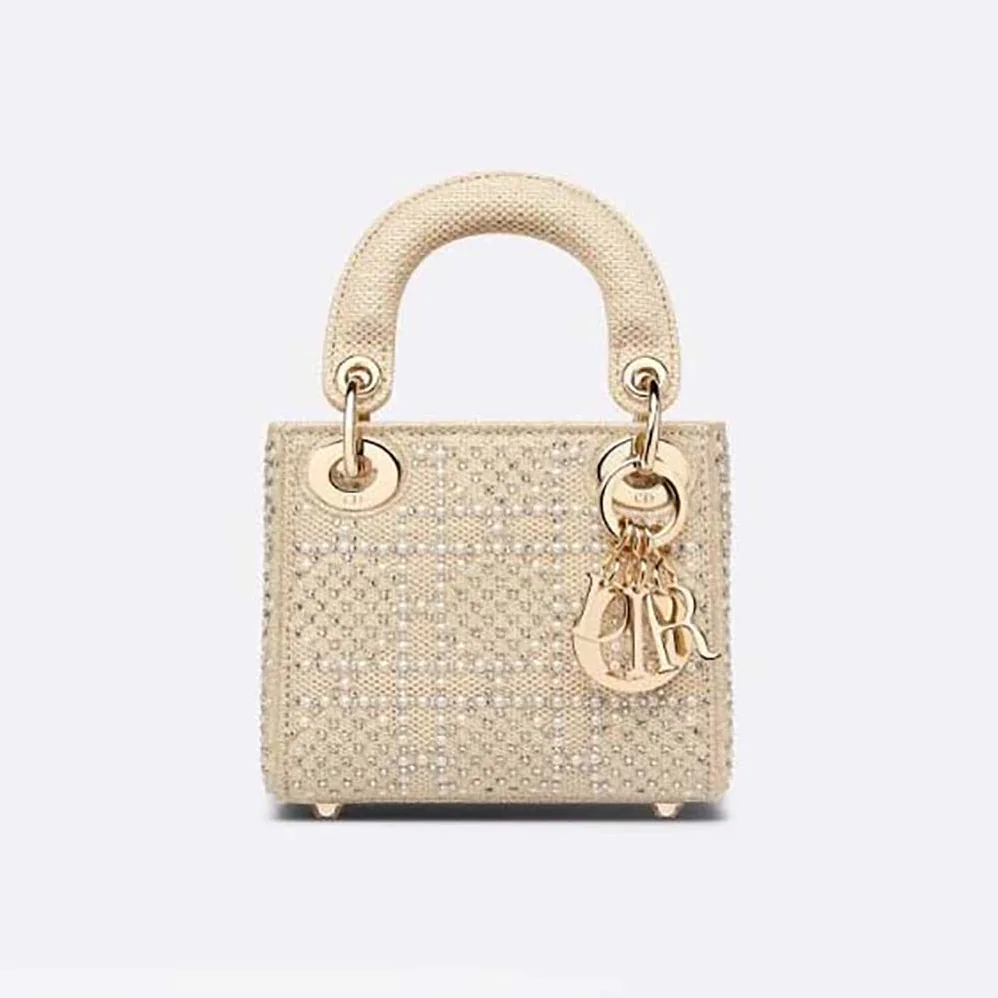 Dior Micro Lady Dior Bag Beige Canvas Embroidered with Metallic Thread Beads and Multicolor Crystals for Women Dior Micro Lady Dior Bag Beige Canvas Embroidered with Metallic Thread Beads and Multicolor Crystals for Women