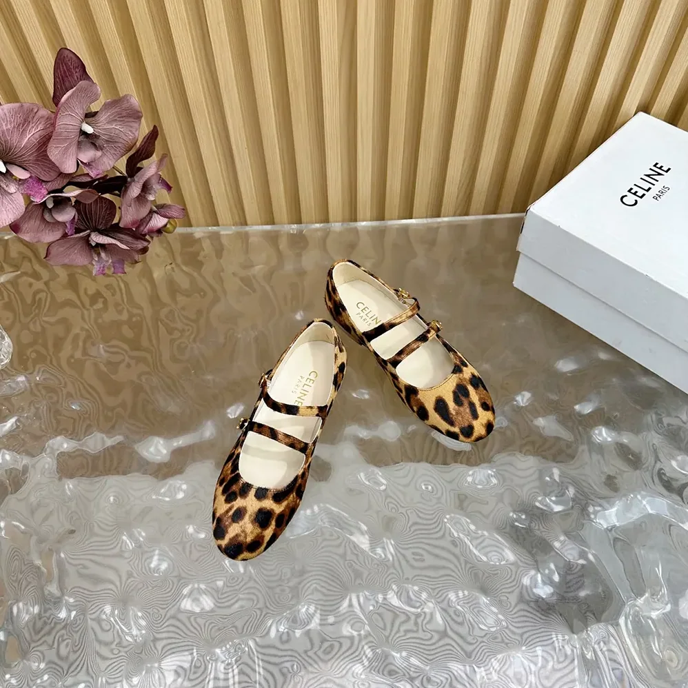 Celine Les Ballerines Celine Double Strap Ballerina in leopard Printed Hairy Calfskin for Women Celine Les Ballerines Celine Double Strap Ballerina in leopard Printed Hairy Calfskin for Women