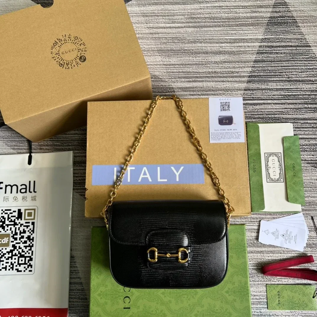 Gucci Horsebit 1955 Lizard Mini Bag Black Gucci Horsebit 1955 Lizard Mini Bag Black