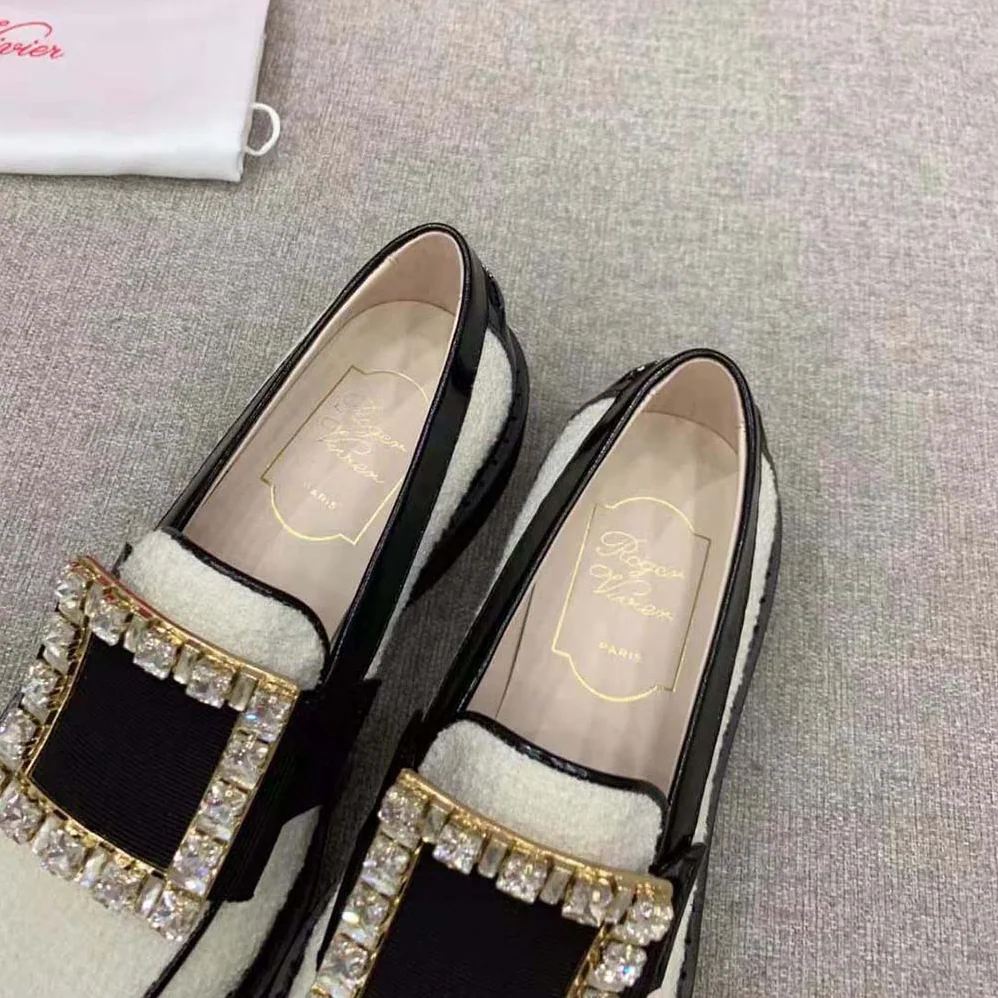 Roger Vivier Viv' Rangers Strass Buckle Loafers in Fabric for Women Roger Vivier Viv' Rangers Strass Buckle Loafers in Fabric for Women