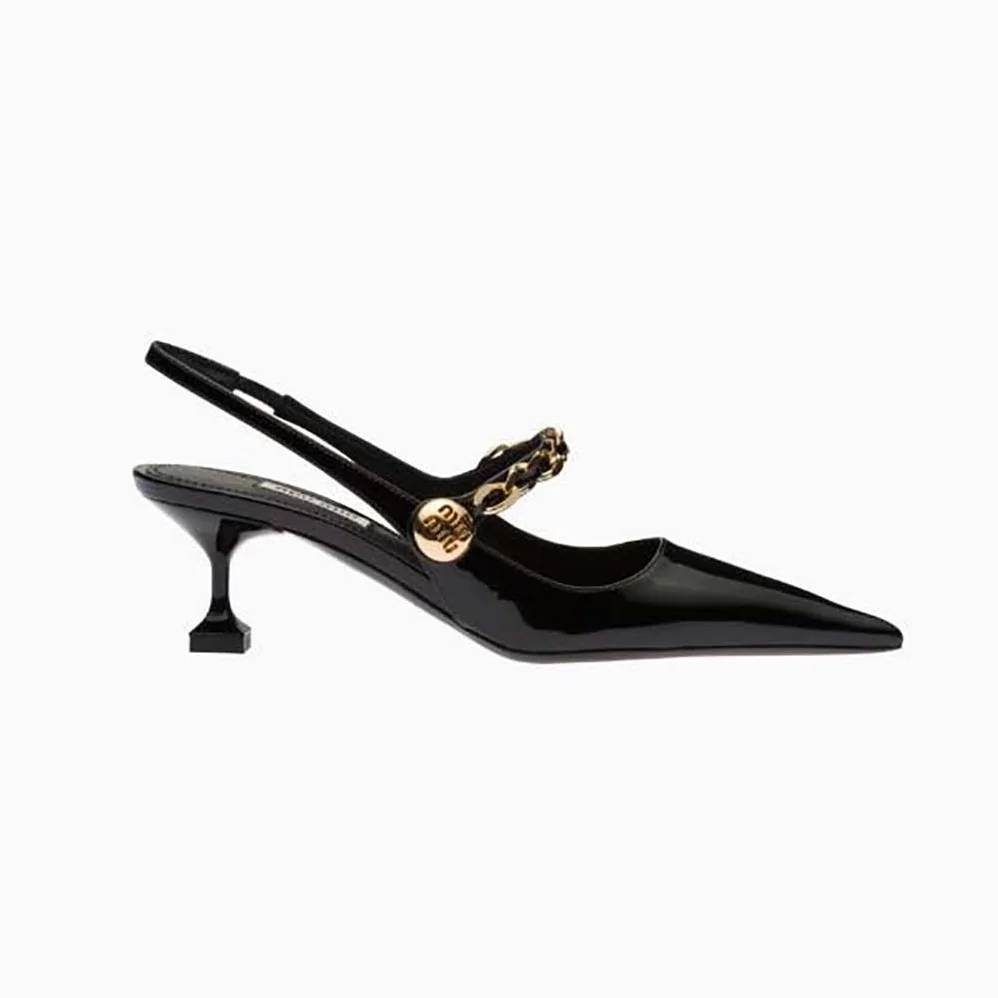 Miu Miu Patent Leather Slingback Pumps in 55mm Heel Height for Women in Black Miu Miu Patent Leather Slingback Pumps in 55mm Heel Height for Women in Black