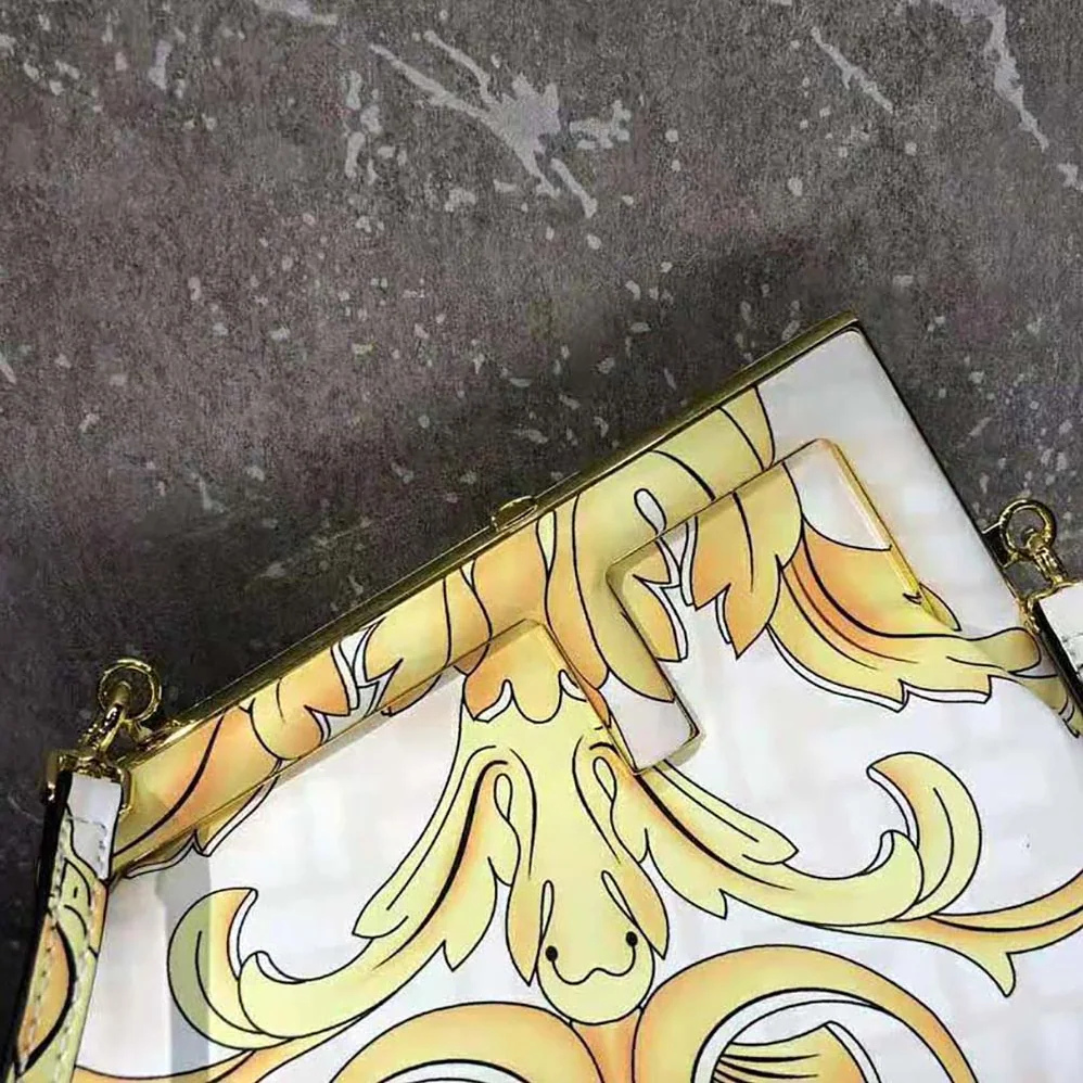 Fendi First Small Fendace White Printed Silk Bag for Women Fendi First Small Fendace White Printed Silk Bag for Women