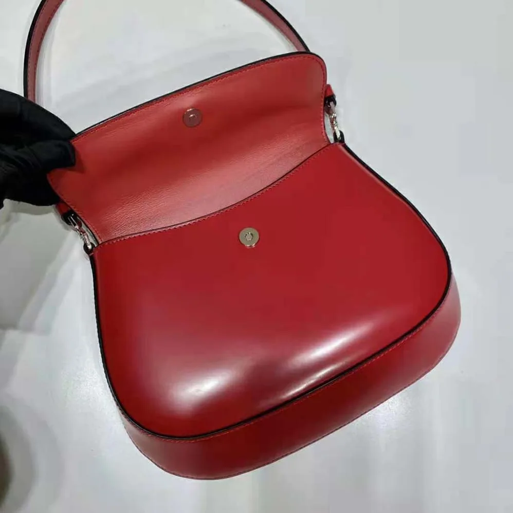 Prada Cleo Brushed Leather Shoulder Bag with Flap for Women in Red