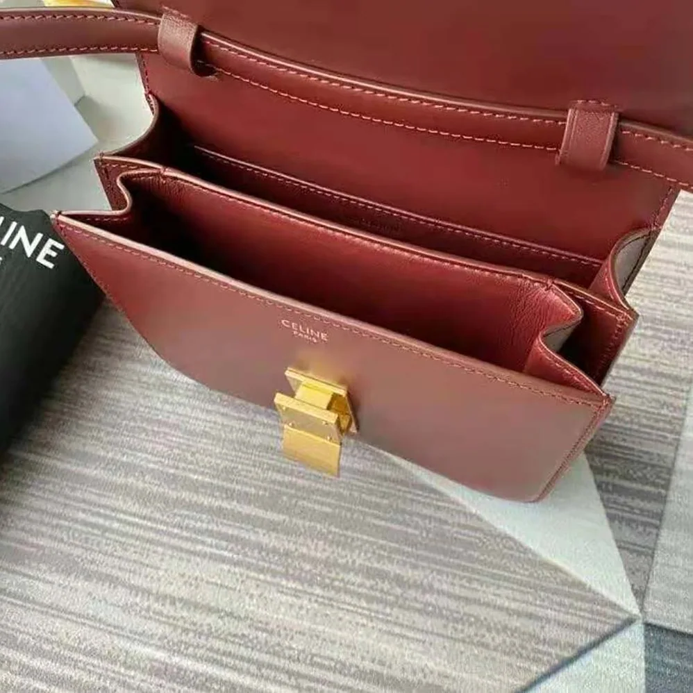 Celine Teen Classic Bag in Box Calfskin for Women in Maroon