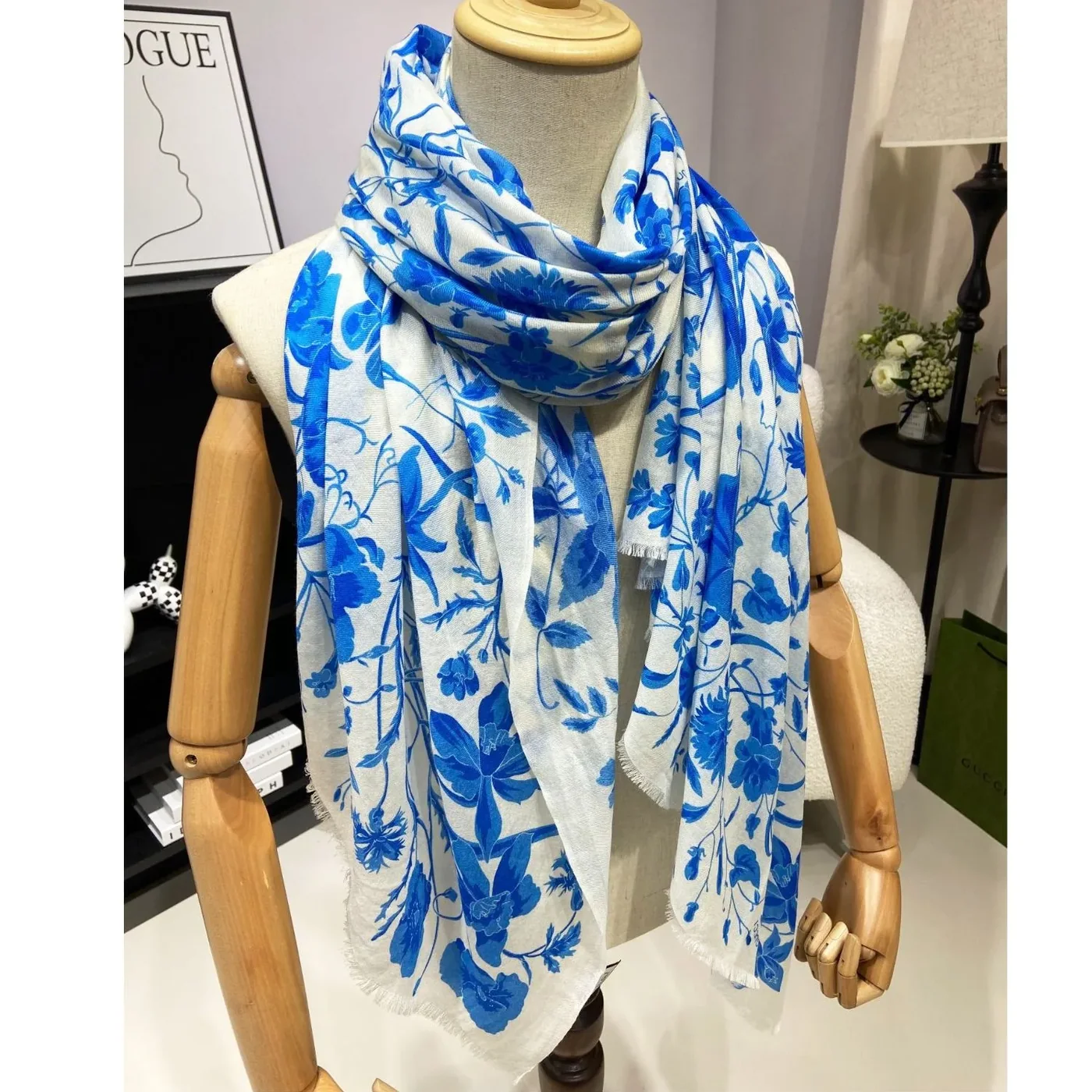 Gucci GG Garden Flower Long Scarf Blue /