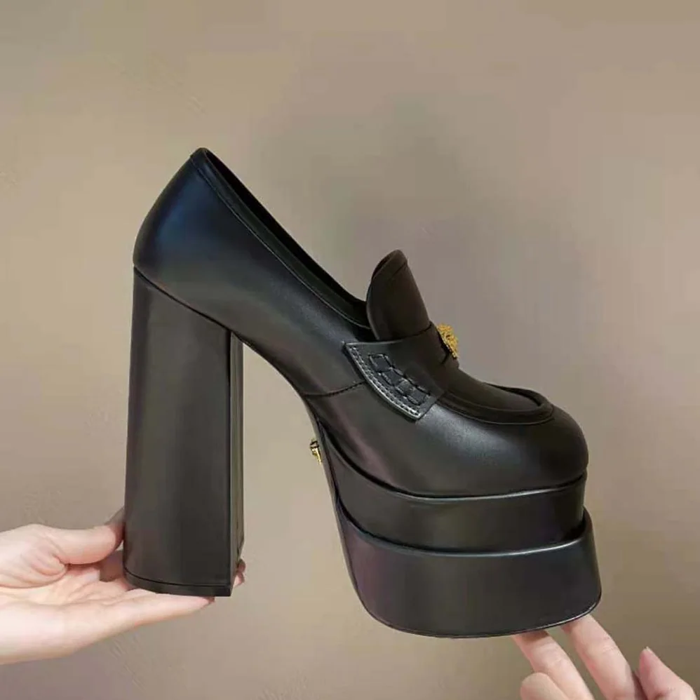 Versace Intrico Platform Loafers in 15cm Heel Height for Women in Black Versace Intrico Platform Loafers in 15cm Heel Height for Women in Black