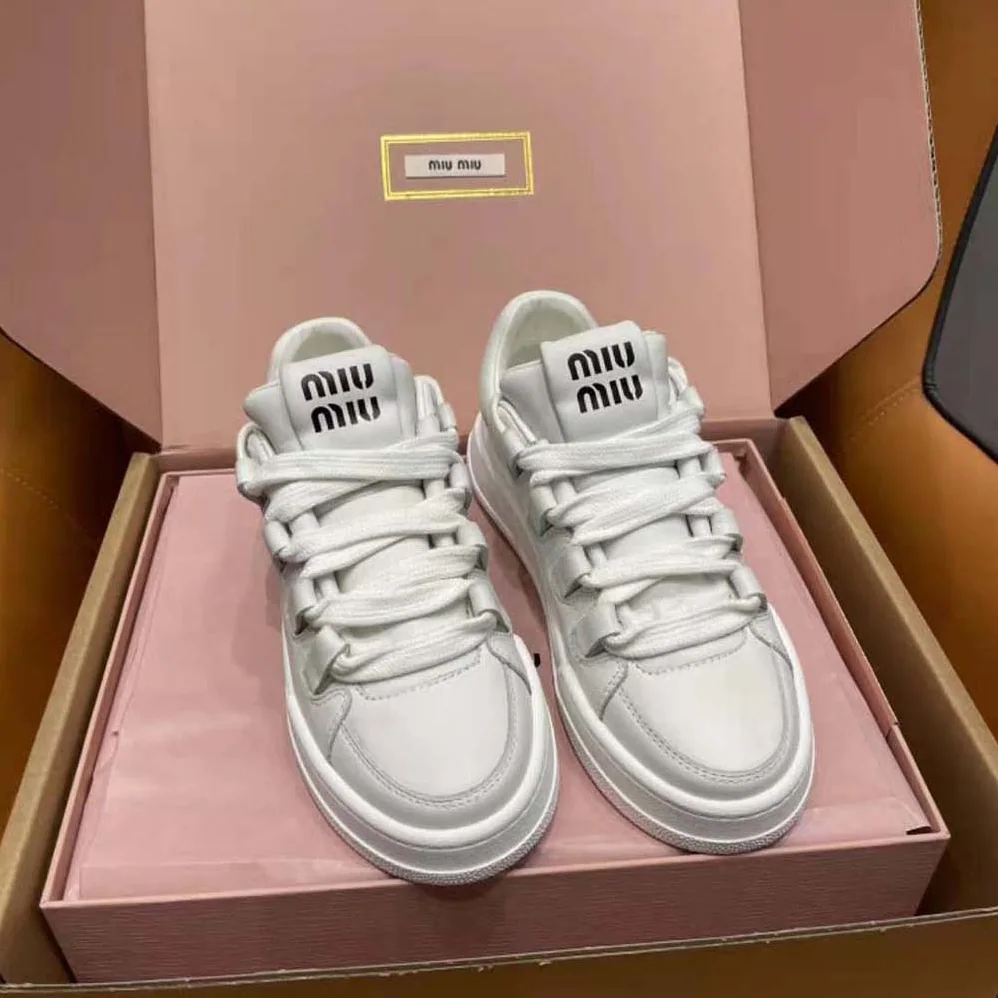 Miu Miu Leather Sneakers with Lettering Logo for Women