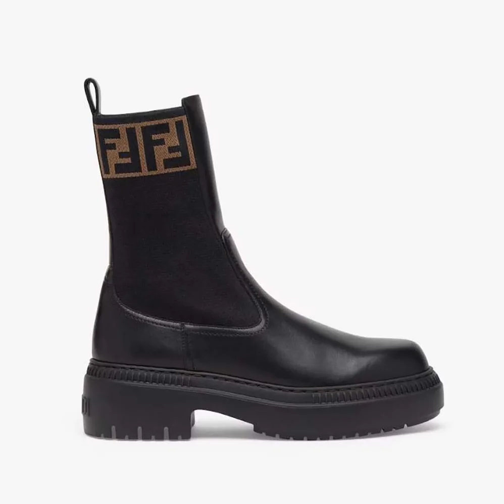 Fendi Domino Black Leather Biker Boots for Women Fendi Domino Black Leather Biker Boots for Women