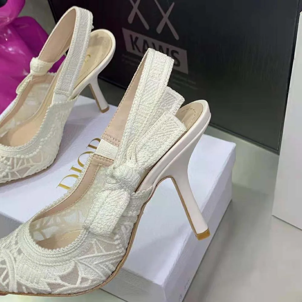 Dior J Adior Slingback Pump White Macramé Embroidered Cotton for Women Dior J Adior Slingback Pump White Macramé Embroidered Cotton for Women
