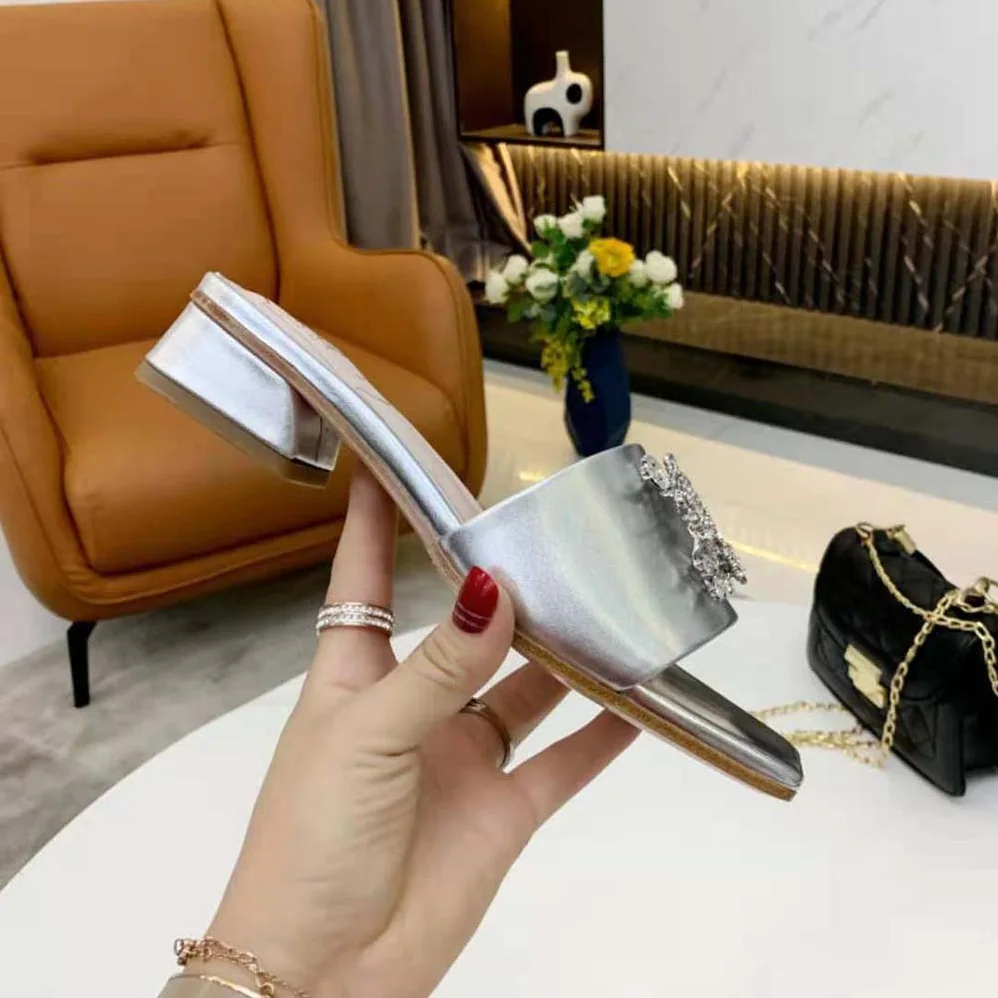 Roger Vivier RV Bouquet Strass Buckle Mules in Soft Leather for Women Roger Vivier RV Bouquet Strass Buckle Mules in Soft Leather for Women