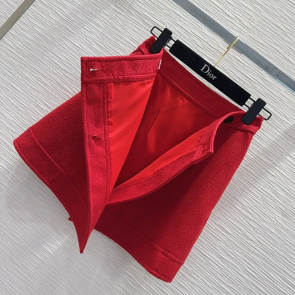 Dior Wrap Miniskirt Red Virgin Wool and Cotton Bouclé Blend for Women