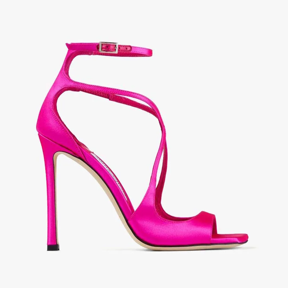 Jimmy Choo Azia 110 Fuchsia Satin Sandals for Women Jimmy Choo Azia 110 Fuchsia Satin Sandals for Women