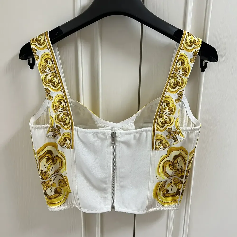 Dolce Gabbana D&G Cotton Corset Top with Majolica Print for Women