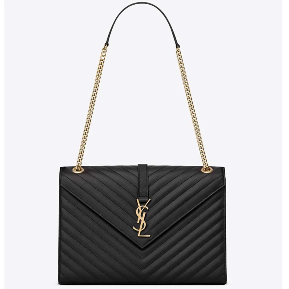 Saint Laurent YSL Envelope Large Bag Grain De Poudre Embossed for Women in Black