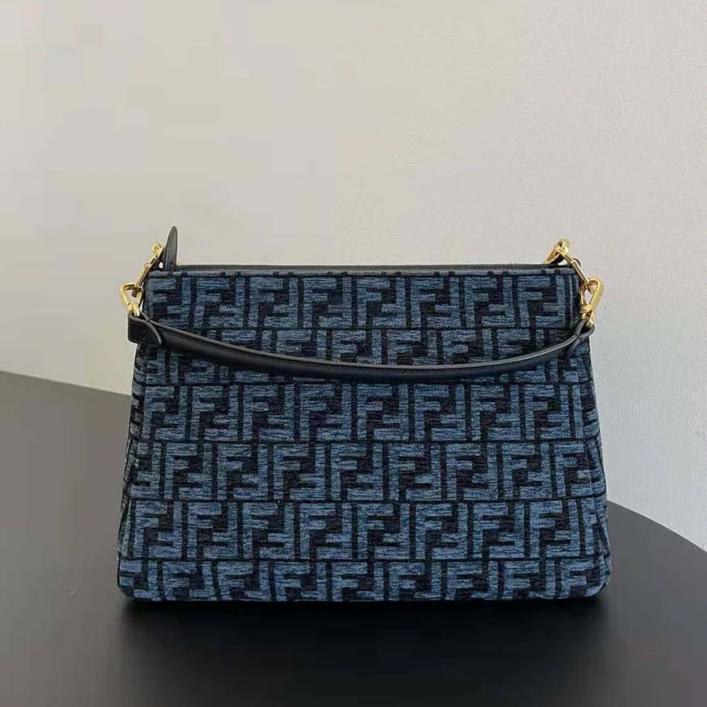 Fendi Fendi O'Lock Zipper Dark Blue Tapestry Fabric Bag for Women Fendi Fendi O'Lock Zipper Dark Blue Tapestry Fabric Bag for Women