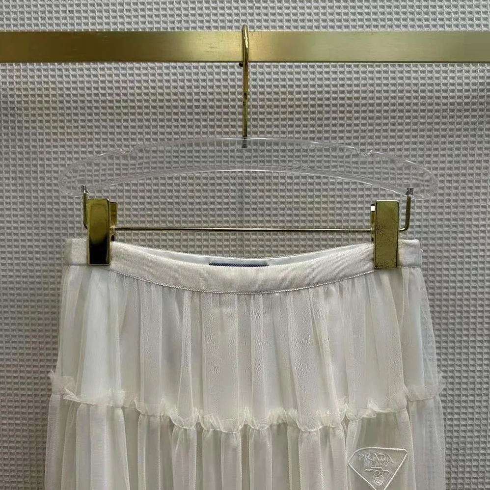 Prada Long Pleated Tulle Skirt for Women in White