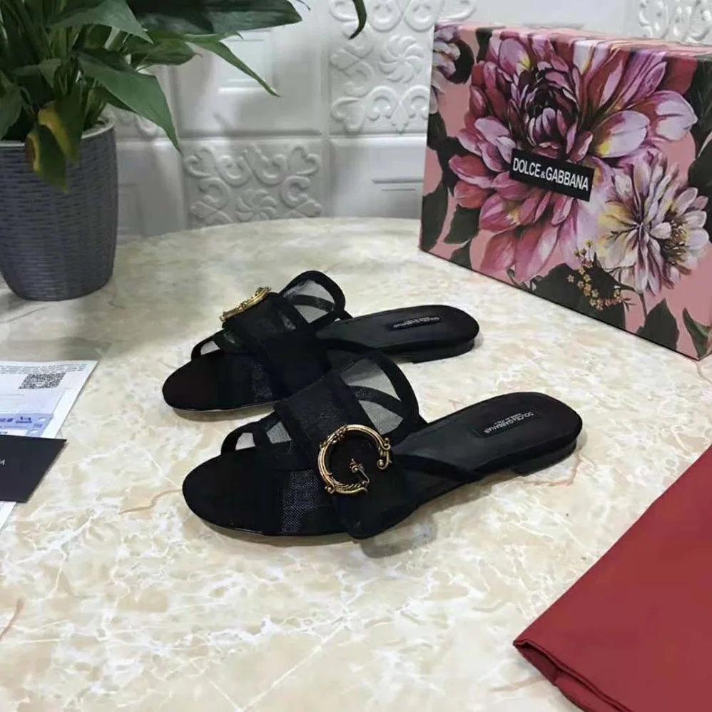 Dolce Gabbana D&G Mesh Mules with Baroque DG Logo for Women