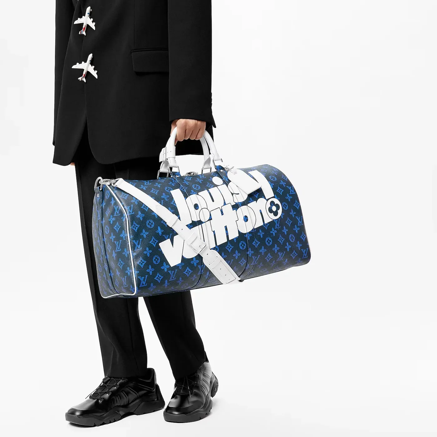 Louis Vuitton Keepall Bandouliere 55 Travel Bag in Blue Silver Hardware