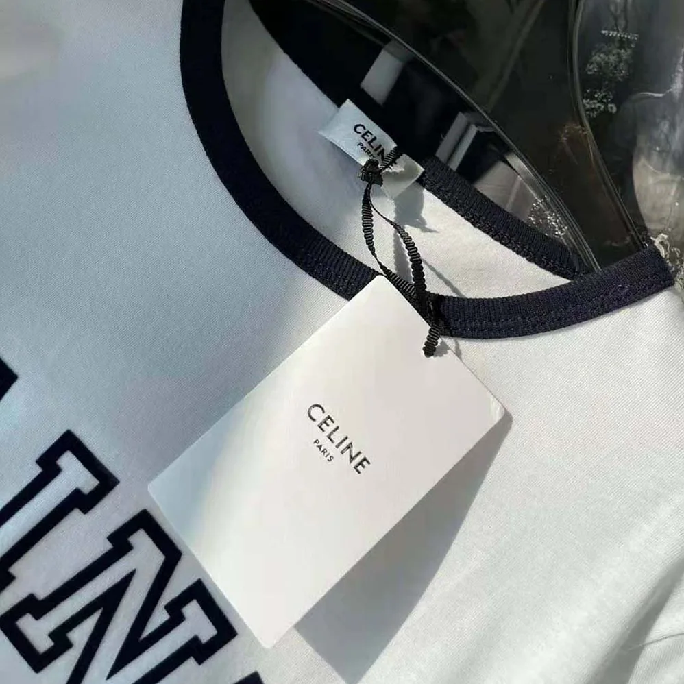 Celine Celine Paris T-shirt in Flocked Cotton Jersey for Women Celine Celine Paris T-shirt in Flocked Cotton Jersey for Women