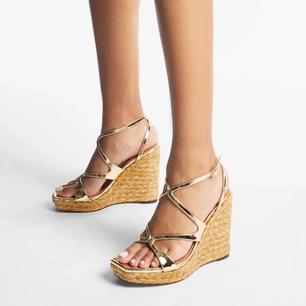 Jimmy Choo Ayla 110 Gold Metallic Wedge Gold AYLA110CUH Jimmy Choo Ayla 110 Gold Metallic Wedge Gold AYLA110CUH