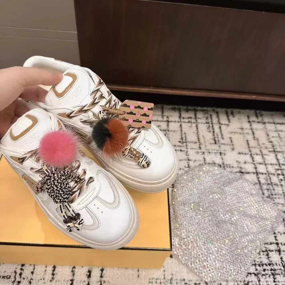 Fendi Match Low Top Platform Shoes In White Leather With Charm for Women