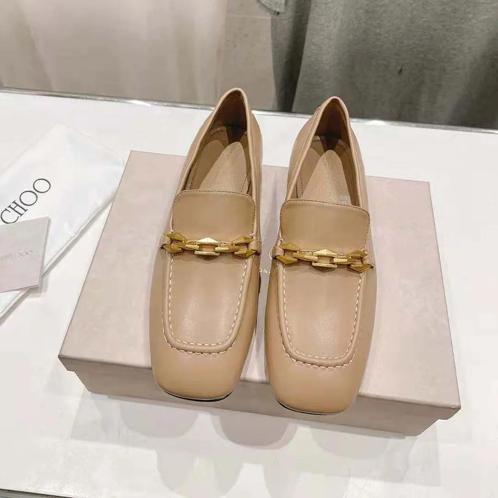Jimmy Choo Diamond Tilda Loafer Biscuit Calf Leather Loafers with Diamond Chain for Women Jimmy Choo Diamond Tilda Loafer Biscuit Calf Leather Loafers with Diamond Chain for Women