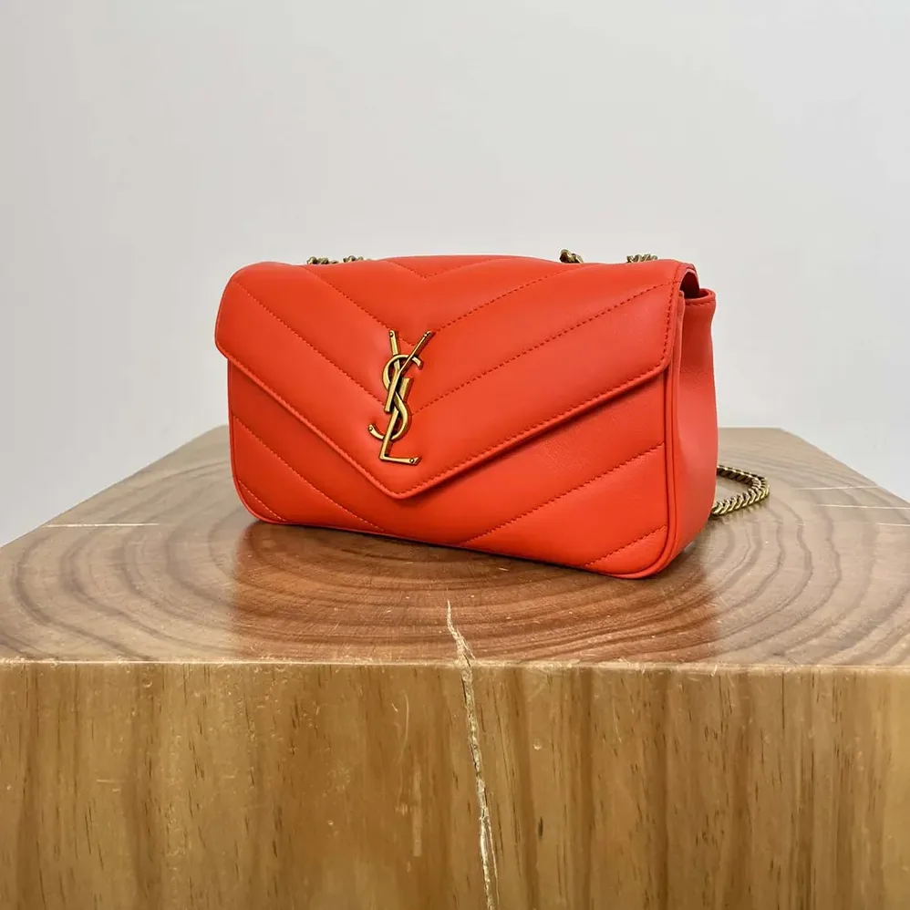 Saint Laurent YSL Loulou Small in Matelasse Lambskin for Women in Orange