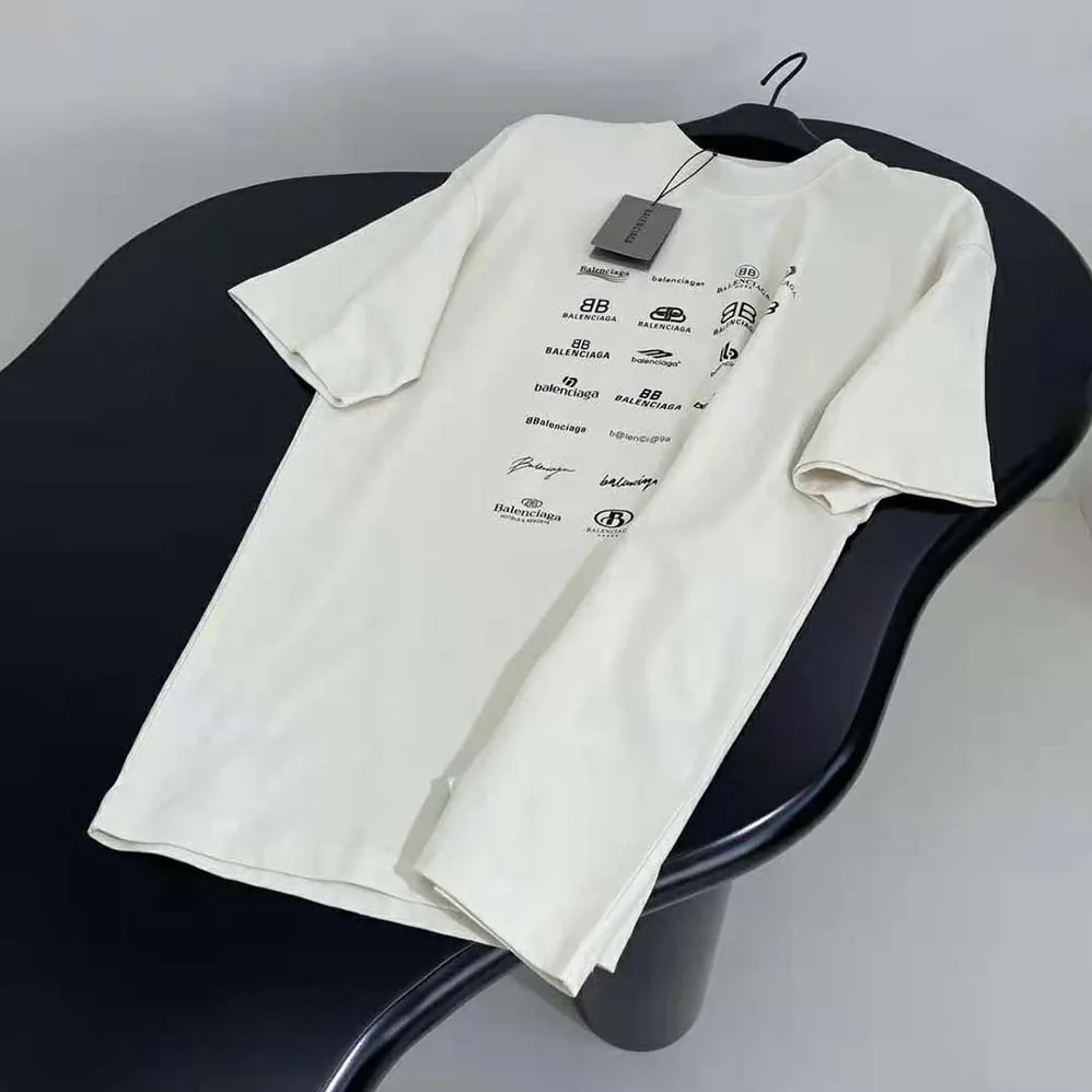 Balenciaga Archives Logos T-shirt Oversized in Light Beige for Men