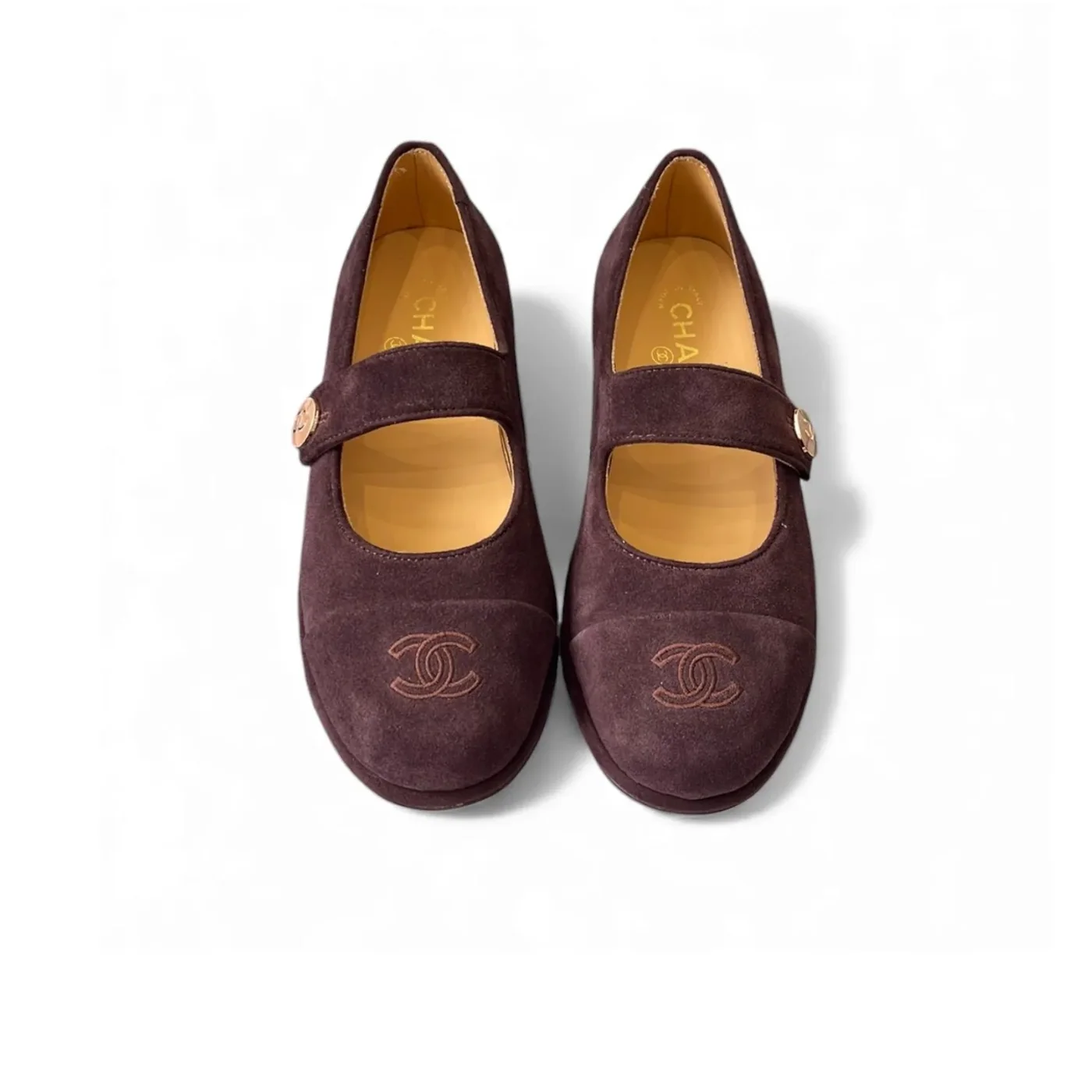 Chanel Mary Jane Flats Burgundy Suede