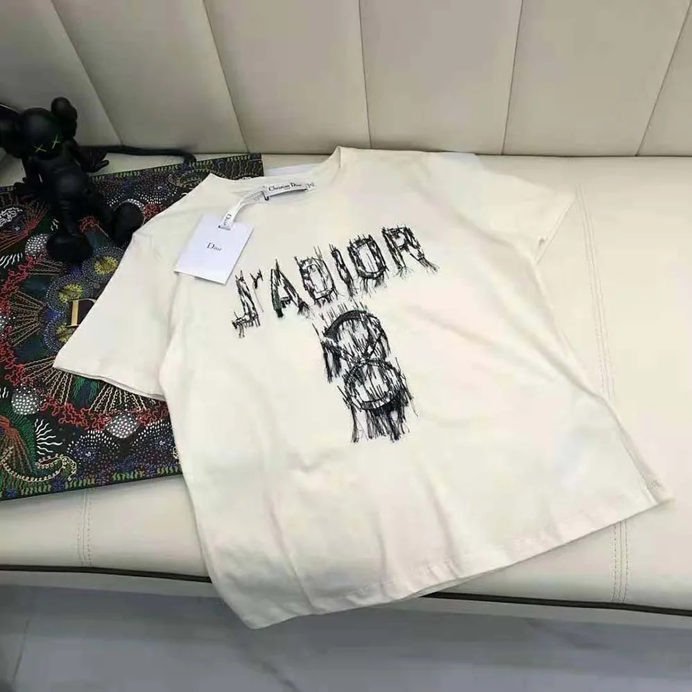 Dior J Adior 8 Embroidered T-shirt White and Navy Blue Cotton Jersey for Women Dior J Adior 8 Embroidered T-shirt White and Navy Blue Cotton Jersey for Women