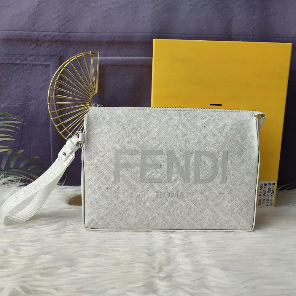Fendi Clutch Pack Pouch in White FF Fabric for Men Fendi Clutch Pack Pouch in White FF Fabric for Men