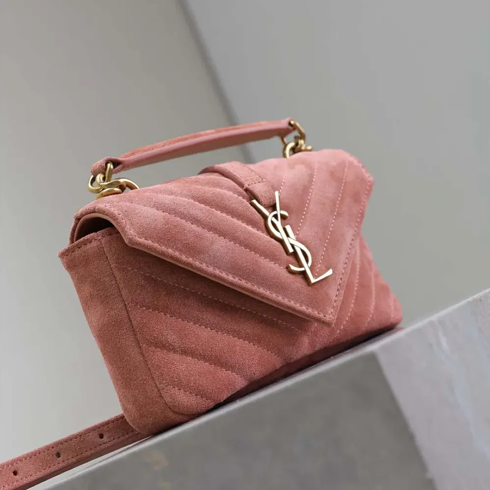 Saint Laurent YSL College Mini in Suede for Women in Pink