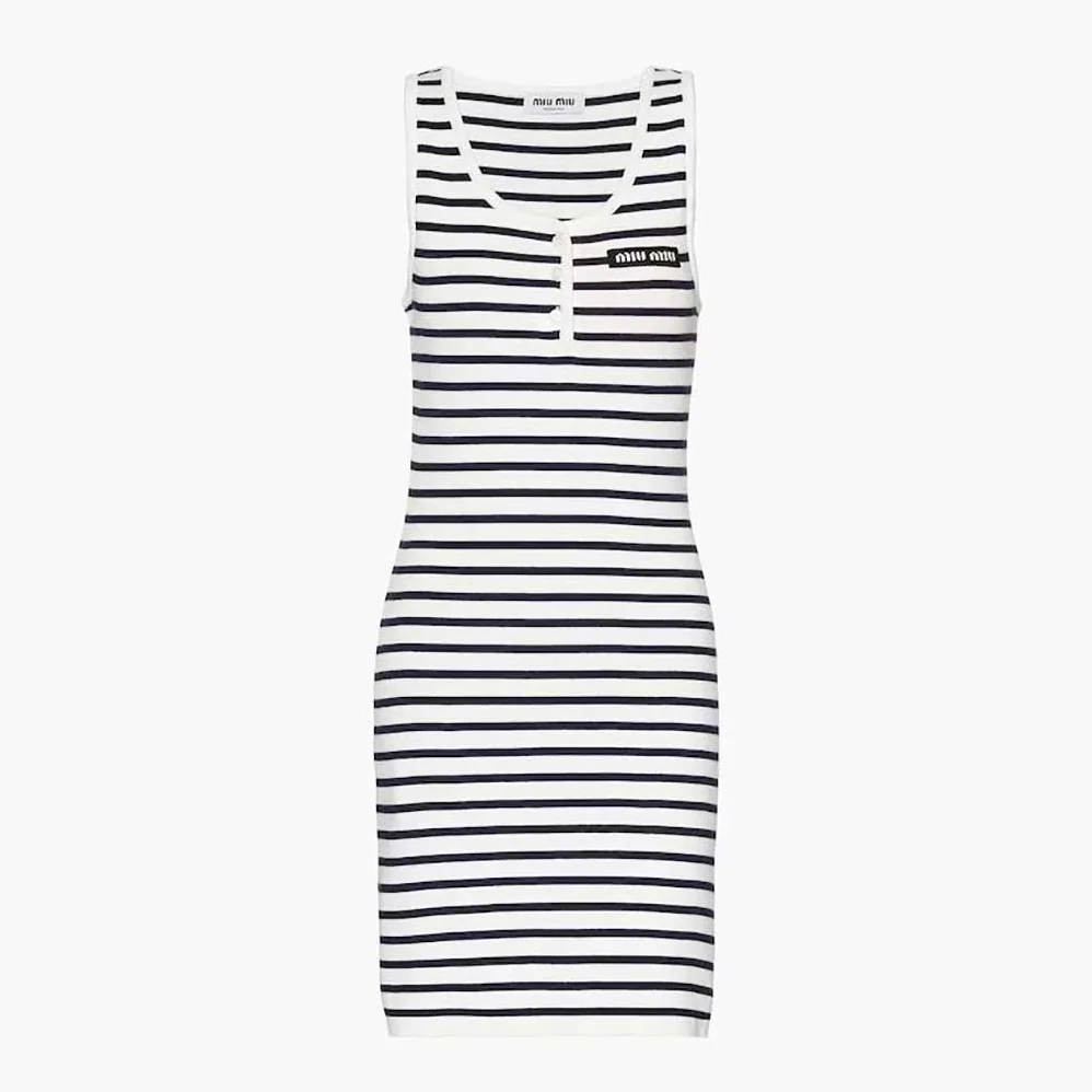 Miu Miu Cotton Mini-Dress with Knit Logo Patch for Women in White