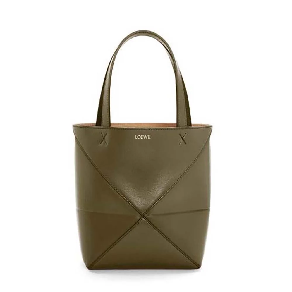 Loewe Mini Puzzle Fold Tote in Shiny Calfskin for Unisex in Green Loewe Mini Puzzle Fold Tote in Shiny Calfskin for Unisex in Green