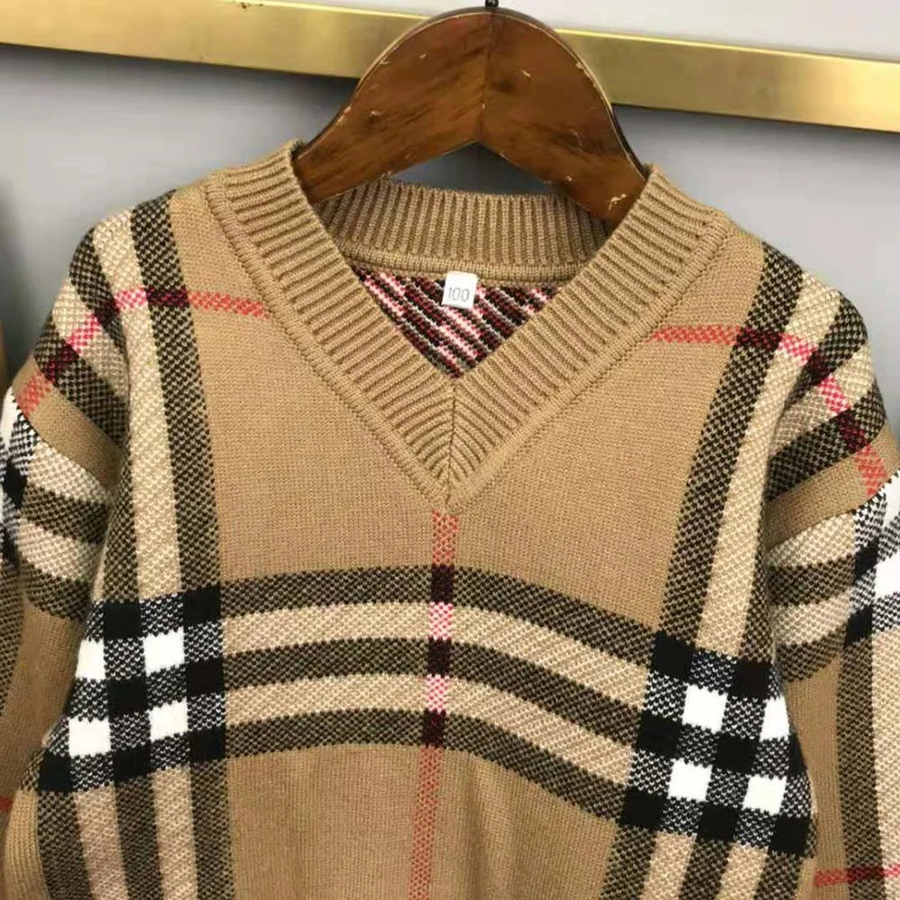 Burberry Kids' Check Wool Sweater in Beige