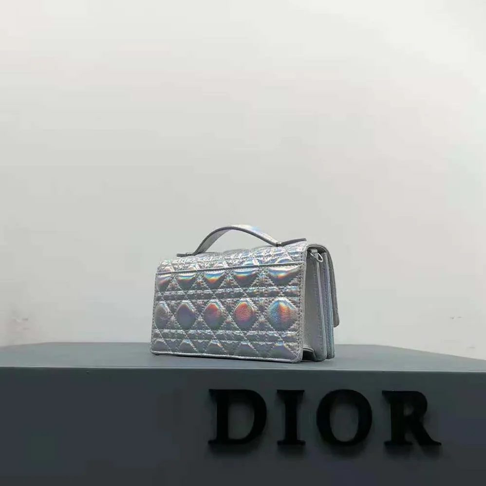 Dior Miss Dior Mini Bag Iridescent Metallic Silver for Women in Tone Cannage Lambskin Dior Miss Dior Mini Bag Iridescent Metallic Silver for Women in Tone Cannage Lambskin