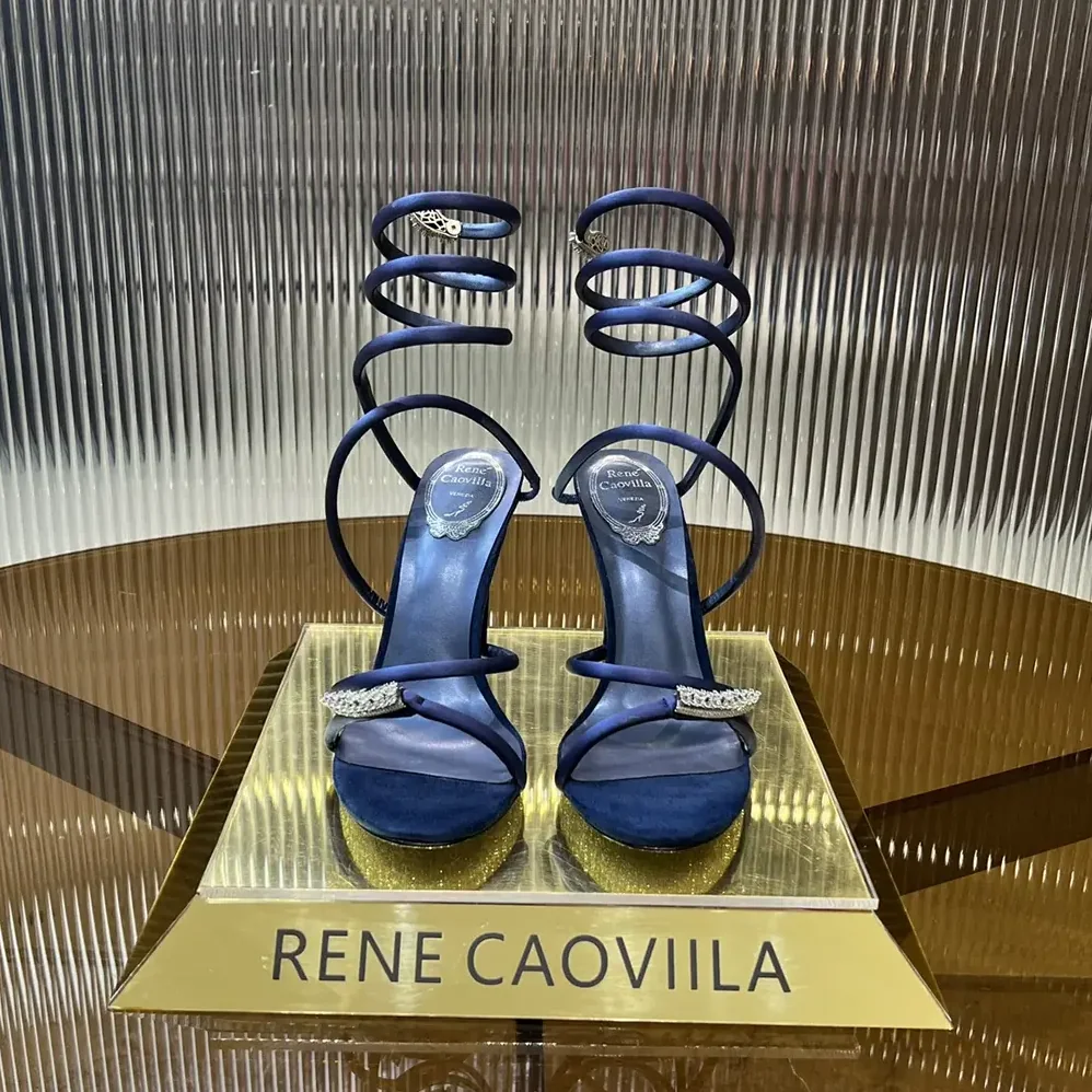 Rene Caovilla Serpente Midnight Blue Sandal with Crystals 105 for Women