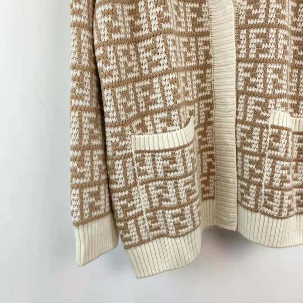 Fendi Brown FF Crocheted Cashmere Cardigan for Women
