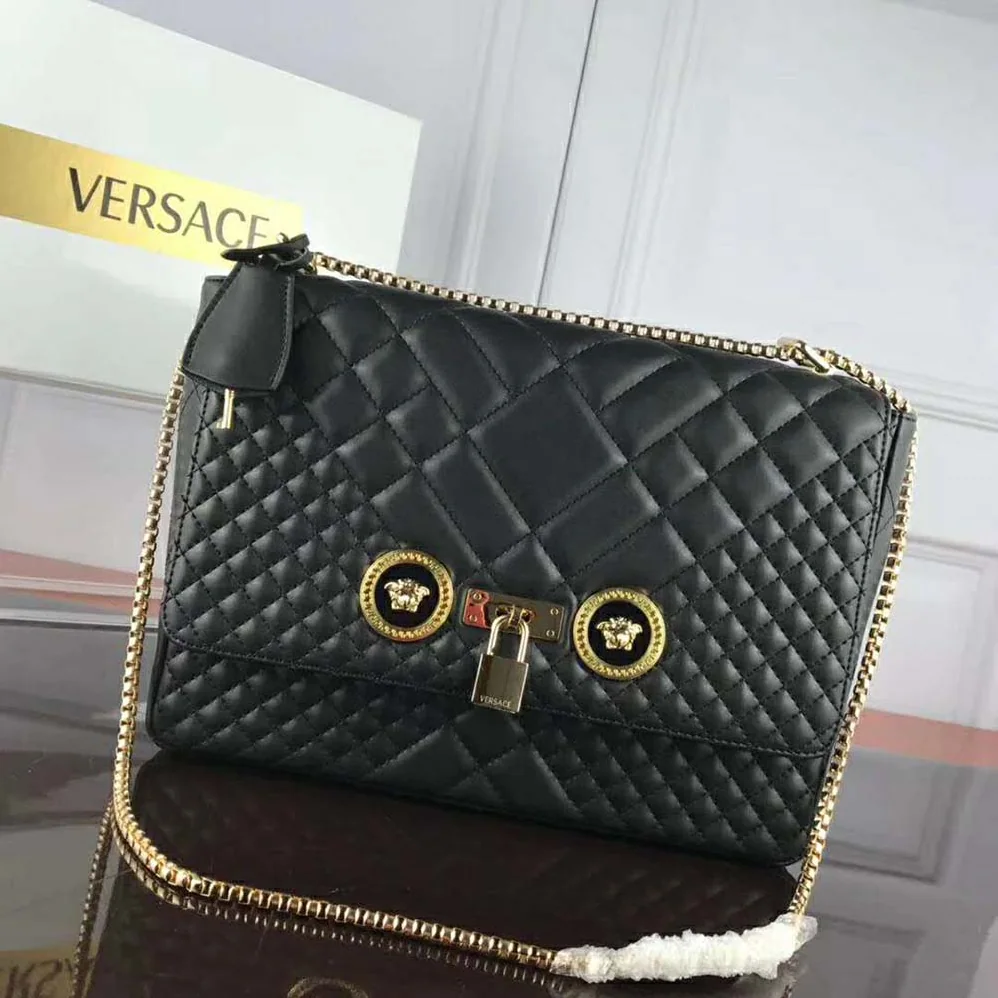 Versace Large Quilted Icon Shoulder Bag Nappa Leather for Women in Black