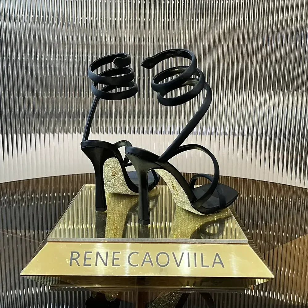 Rene Caovilla Cleopatra Black Satin Sandal 105 for Women Rene Caovilla Cleopatra Black Satin Sandal 105 for Women