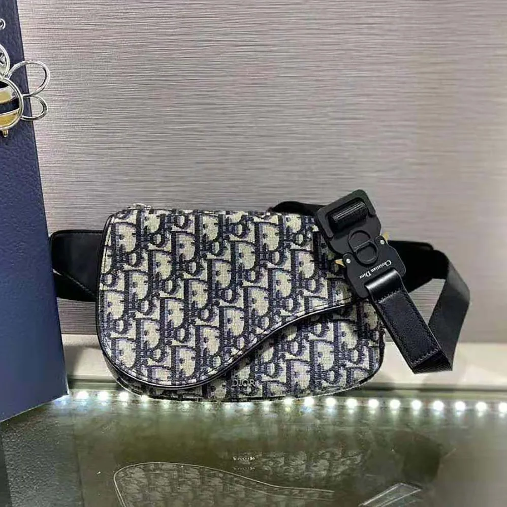 Dior Saddle Belt Bag Beige and Black Dior Oblique Jacquard for Men
