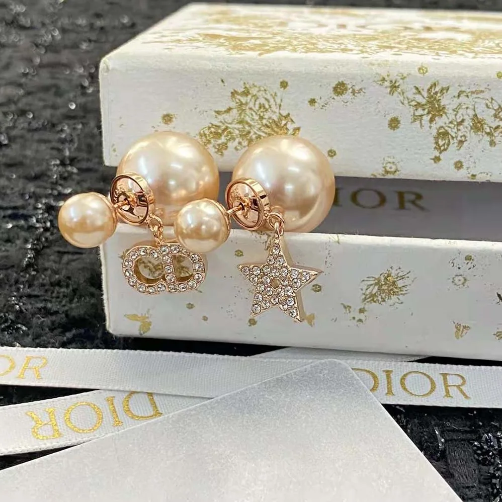 Dior Tribales Earrings Pink-Finish Metal with Pink Resin Pearls for Women Dior Tribales Earrings Pink-Finish Metal with Pink Resin Pearls for Women