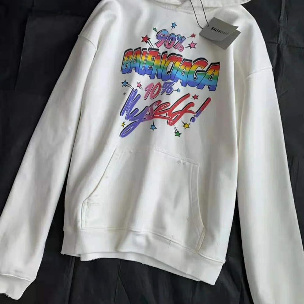 Balenciaga 90/10 Hoodie Wide Fit in White Medium Fleece for Men