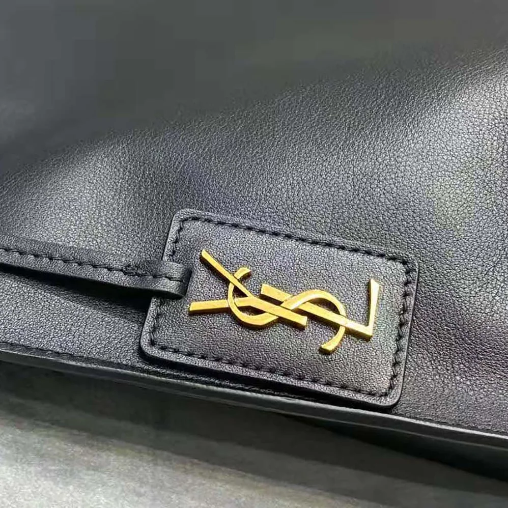 Saint Laurent YSL Tag Hobo Bag in Smooth Saddle Leather for Women in Black