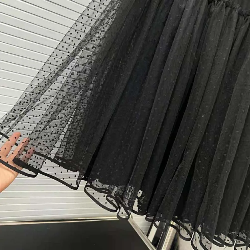 Dior Flared Mid-Length Skirt Black Plumetis Tulle for Women